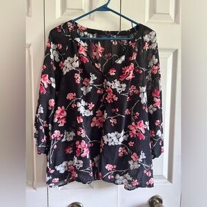 Apt. 9 Black and Pink Floral Blouse